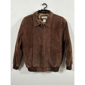 Norm Thompson Jacket Mens XL Brown Suede Leather Bomber Zip Lined Casual